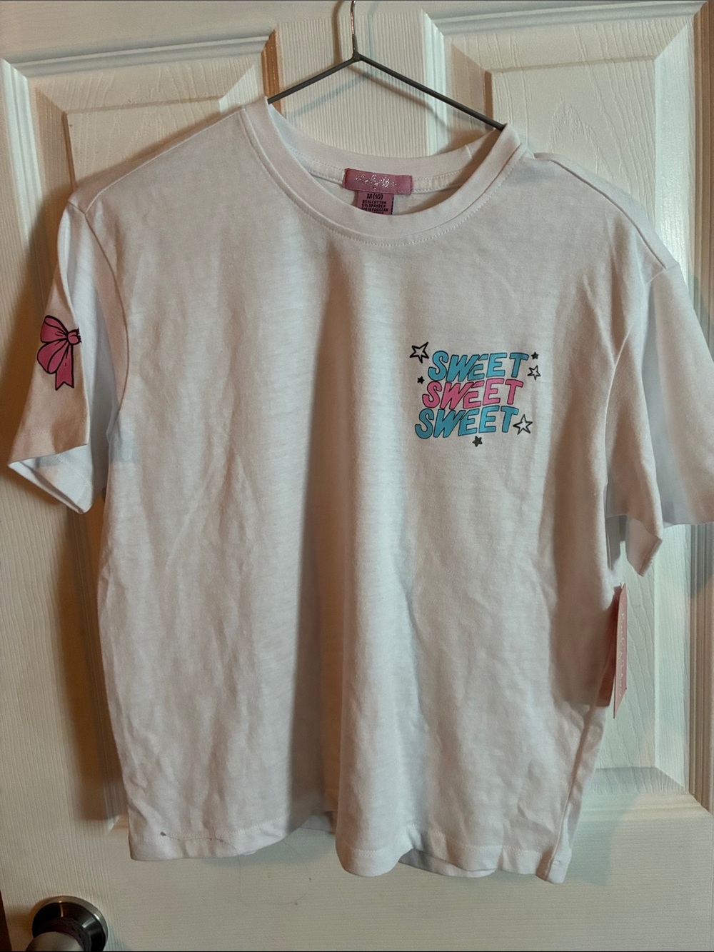 Unknown Brand Girls' White "Sweet" Graphic Tee with Pink & Teal Accents